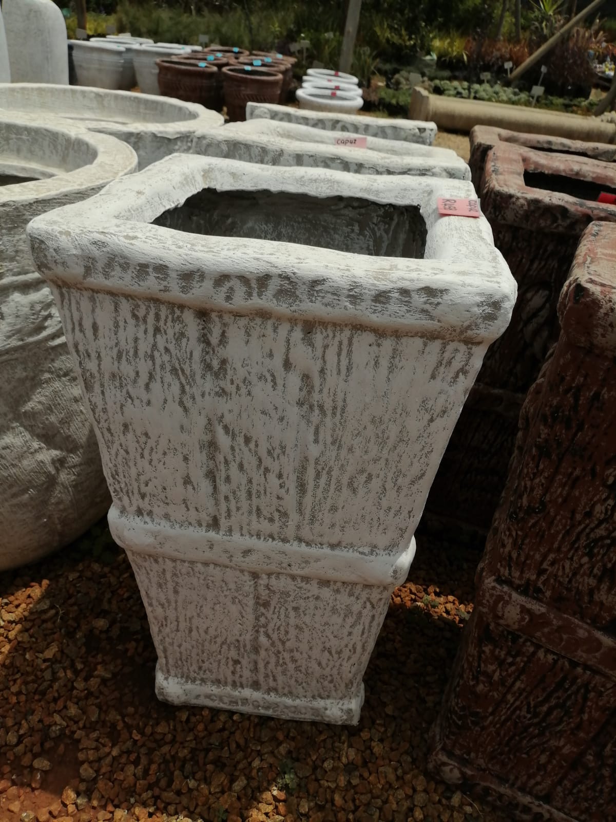 Tall Square Pot – Basket Woven Pattern White(CAP042)