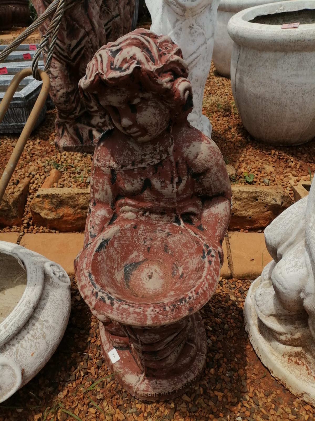 Small Concrete Decorative Lady with Bowl Brown(CAP189)