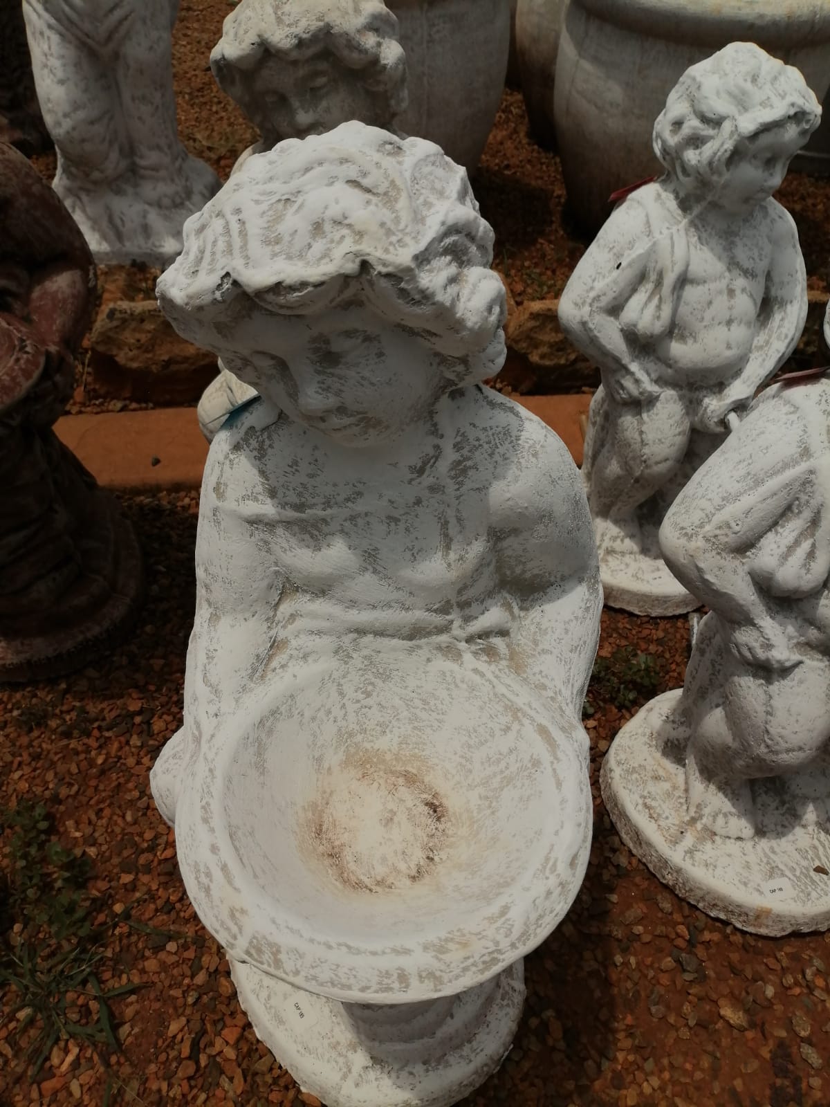 Small Concrete Decorative Lady with Bowl White(CAP189)