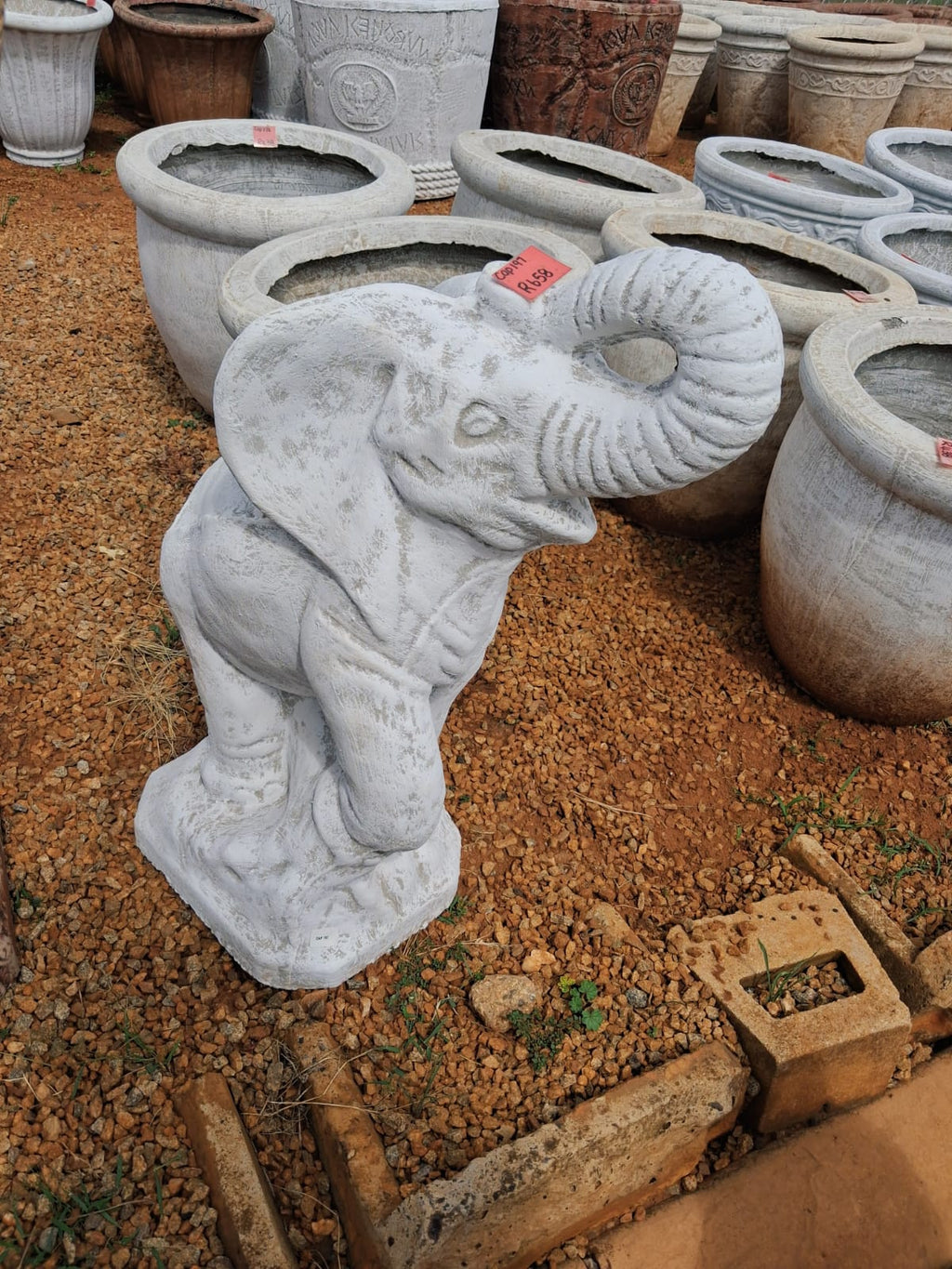 White Decorative Concrete Elephant Feature (CAP197)
