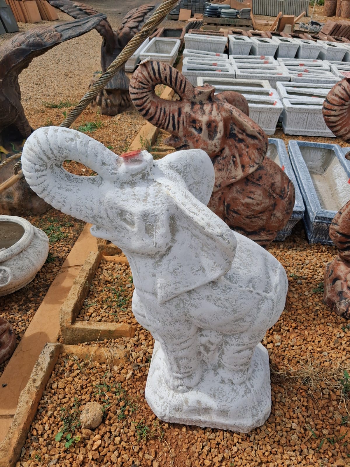 White Decorative Concrete Elephant Feature (CAP197)