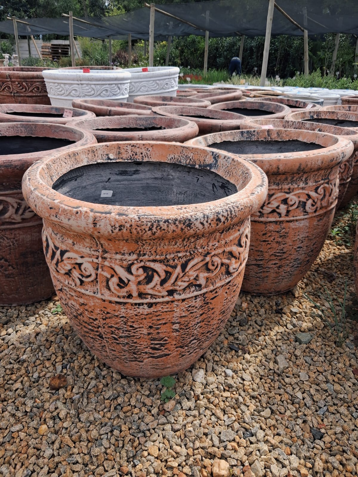 Large Round Marula Pot with Patterned Lines (CAP226)