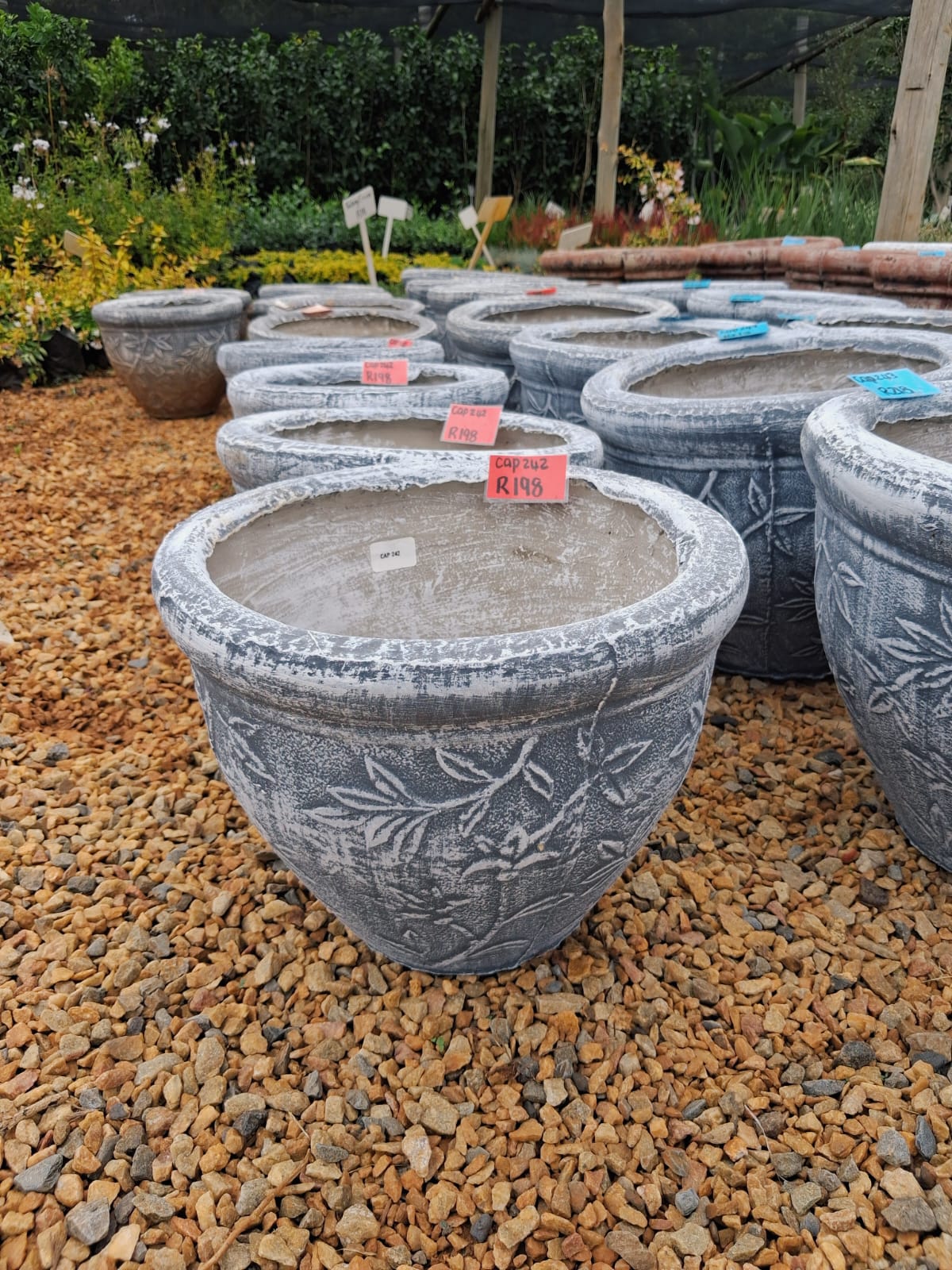 Small Round Concrete Leaf Pattern Pot – Grey (CAP242)
