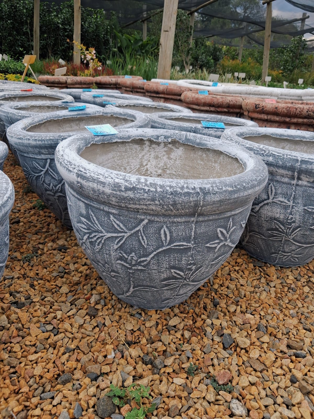 Medium Round Concrete Leaf Pattern Pot – Grey (CAP243)