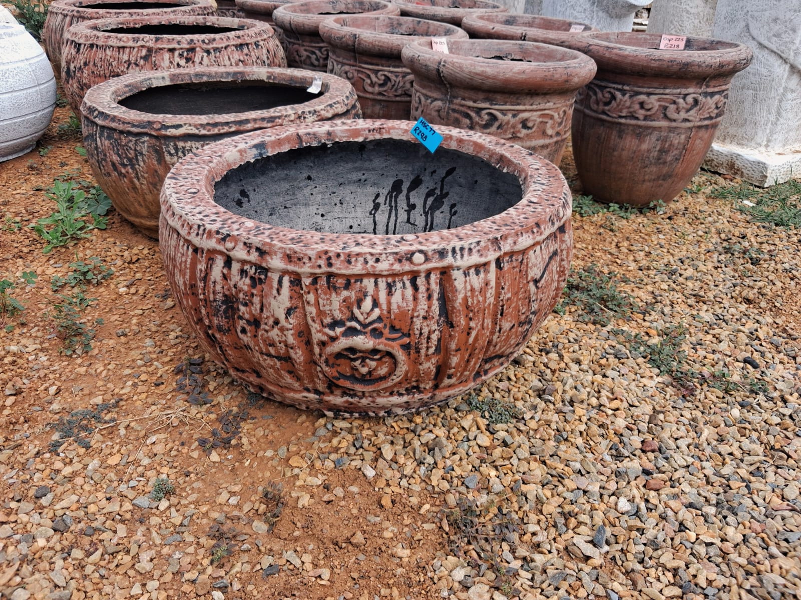 Medium Wide Round Pot with Lines & Viking Symbol – Brown (HSC77)